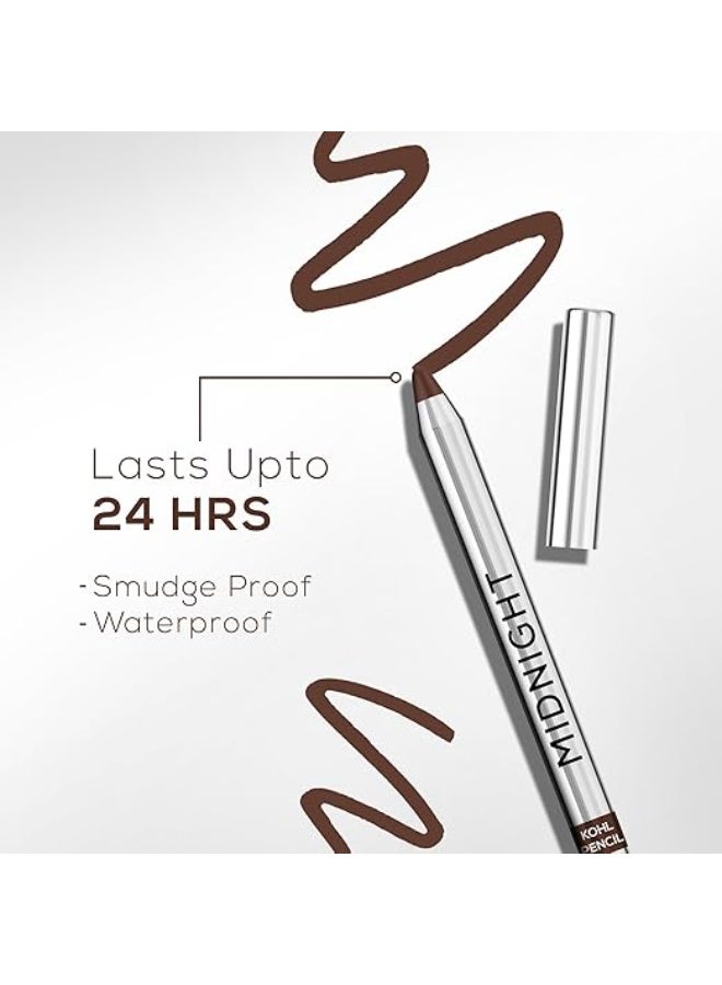 RENEE Midnight Kohl Pencil- Brown | Waterproof, Smudge-proof Kajal With Sharpener | Matte Finish, Long-lasting Upto 24 Hours | One-swipe Application With Vitamin E | 1.5 g - Image 2